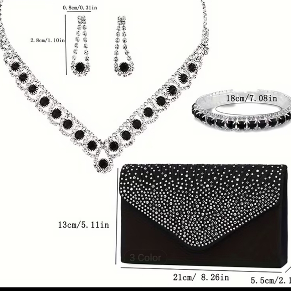 Ladies' 4pc Luxury Elegant Rhinestone Evening Bag, Earrings, Bracelet, Necklace. - Picture 4 of 4
